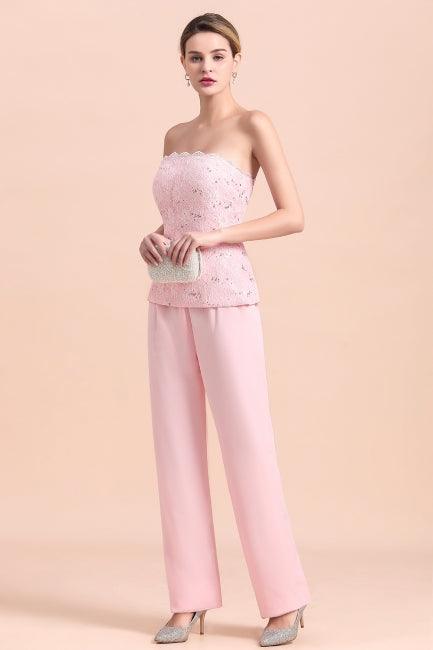 Elegant Strapless Appliques Mother of Bride Jumpsuit with Long Sleeves Wraps