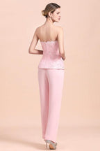 Elegant Strapless Appliques Mother of Bride Jumpsuit with Long Sleeves Wraps