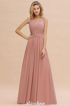 Elegantes V-Ausschnitt A-Linie Abend Maxikleid Brautjungfernkleid Ärmellose Styles