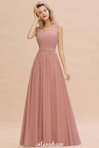 Elegantes V-Ausschnitt A-Linie Abend Maxikleid Brautjungfernkleid Ärmellose Styles