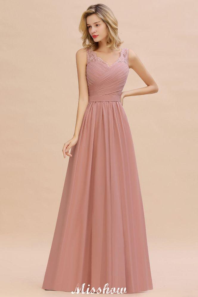 Elegantes V-Ausschnitt A-Linie Abend Maxikleid Brautjungfernkleid Ärmellose Styles