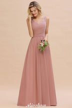 Elegantes V-Ausschnitt A-Linie Abend Maxikleid Brautjungfernkleid Ärmellose Styles