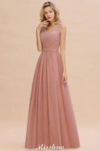 Elegantes V-Ausschnitt A-Linie Abend Maxikleid Brautjungfernkleid Ärmellose Styles