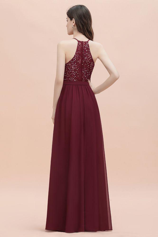 Elegant V-Neck Chiffon Bridesmaid Dress Backless Aline Party Dress with Sequins, US16 / Navy