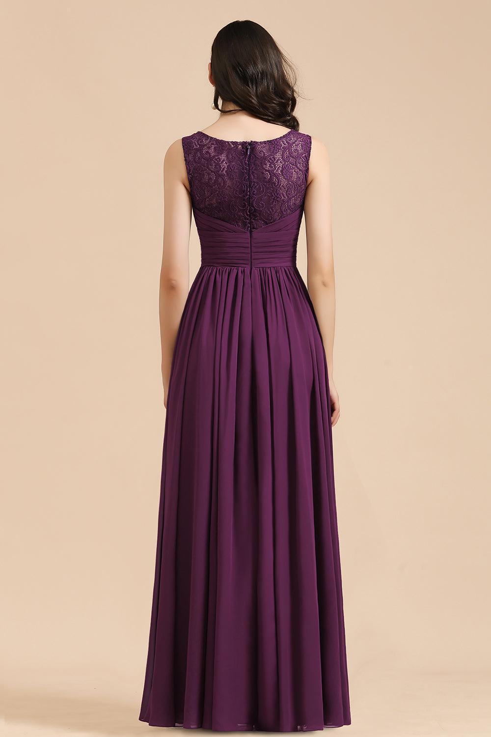 Elegantes vestidos de dama de honor de gasa con encaje, escote en V y volantes en forma de A 