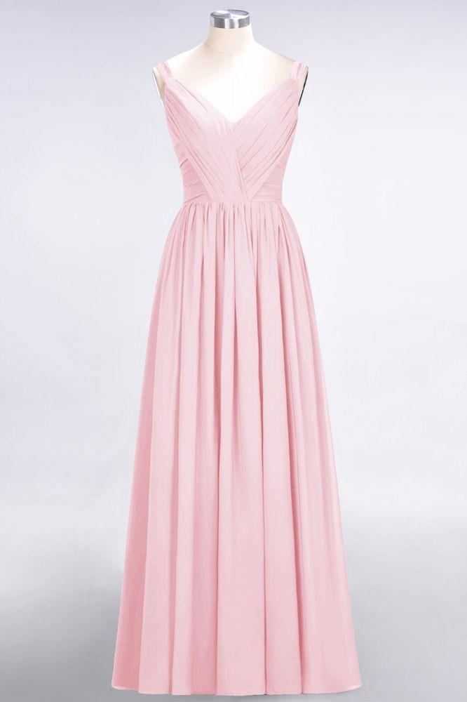 Elegant V-Neck Strap Backless Ruffles Chiffon Floor-Length Bridesmaid Dress