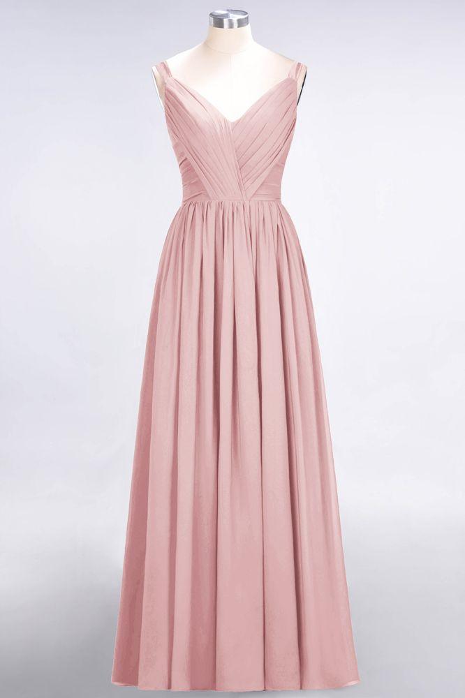 Elegant V-Neck Strap Backless Ruffles Chiffon Floor-Length Bridesmaid Dress