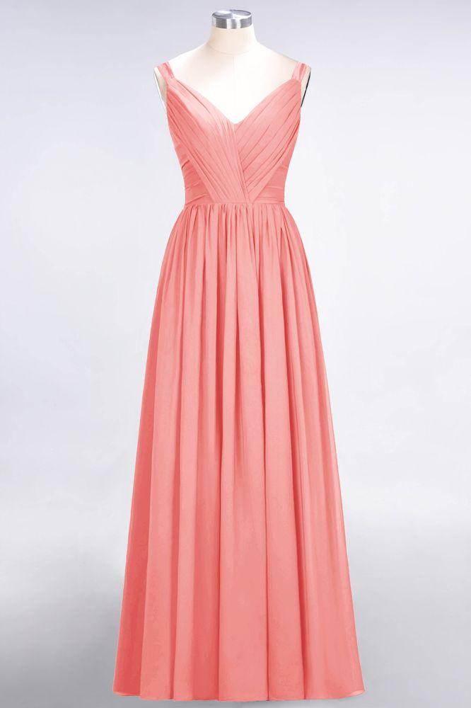 Elegant V-Neck Strap Backless Ruffles Chiffon Floor-Length Bridesmaid Dress