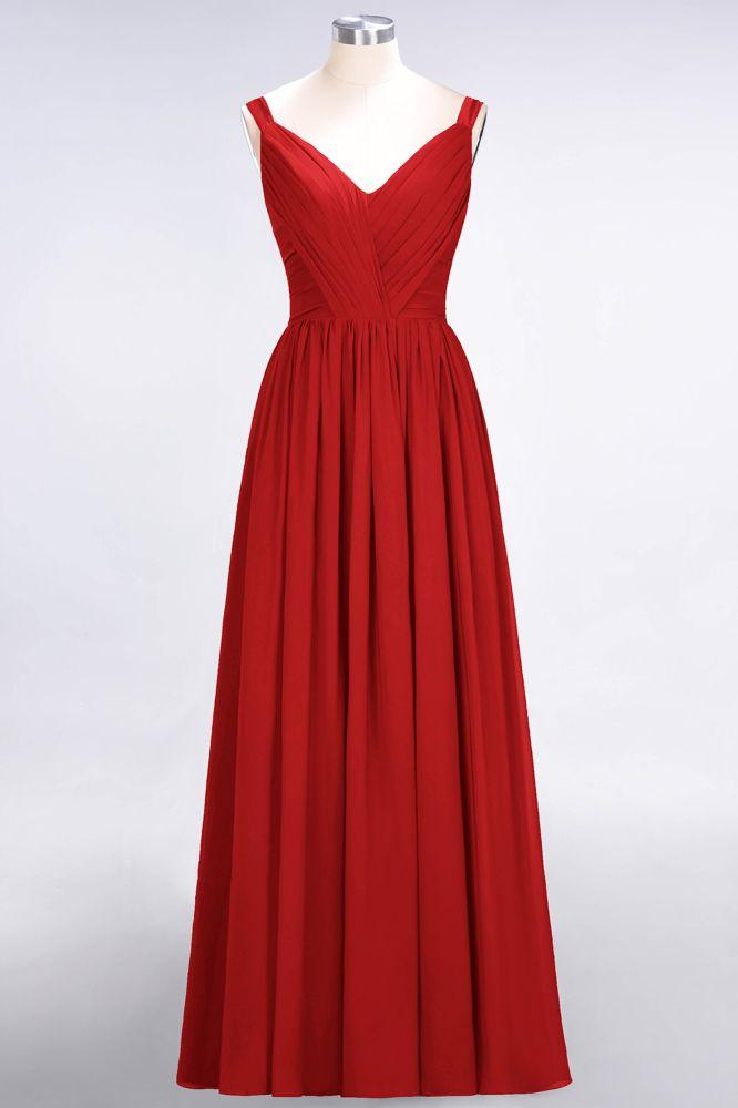 Elegant V-Neck Strap Backless Ruffles Chiffon Floor-Length Bridesmaid Dress