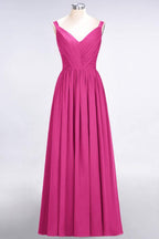 Elegant V-Neck Strap Backless Ruffles Chiffon Floor-Length Bridesmaid Dress