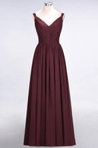 Elegant V-Neck Strap Backless Ruffles Chiffon Floor-Length Bridesmaid Dress