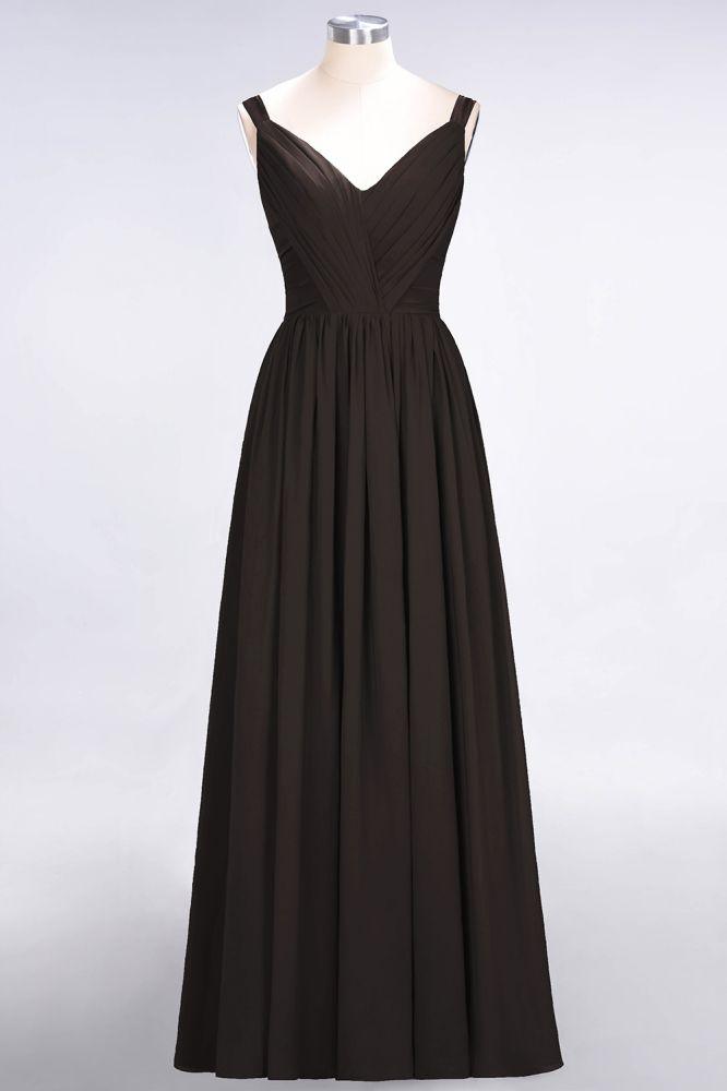 Elegant V-Neck Strap Backless Ruffles Chiffon Floor-Length Bridesmaid Dress
