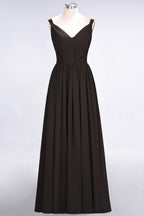 Elegant V-Neck Strap Backless Ruffles Chiffon Floor-Length Bridesmaid Dress