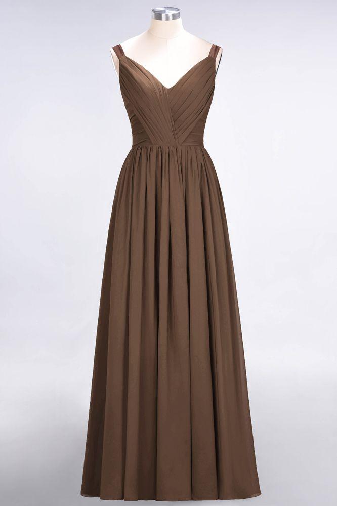 Elegant V-Neck Strap Backless Ruffles Chiffon Floor-Length Bridesmaid Dress