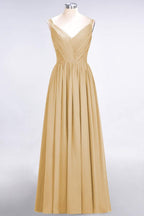 Elegant V-Neck Strap Backless Ruffles Chiffon Floor-Length Bridesmaid Dress
