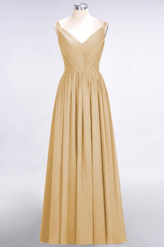 Elegant V-Neck Strap Backless Ruffles Chiffon Floor-Length Bridesmaid Dress