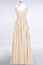 Elegant V-Neck Strap Backless Ruffles Chiffon Floor-Length Bridesmaid Dress