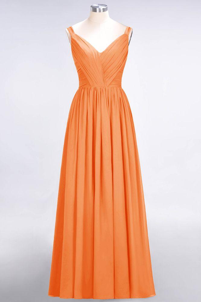 Elegant V-Neck Strap Backless Ruffles Chiffon Floor-Length Bridesmaid Dress