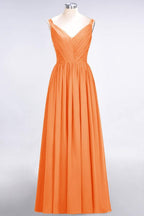 Elegant V-Neck Strap Backless Ruffles Chiffon Floor-Length Bridesmaid Dress