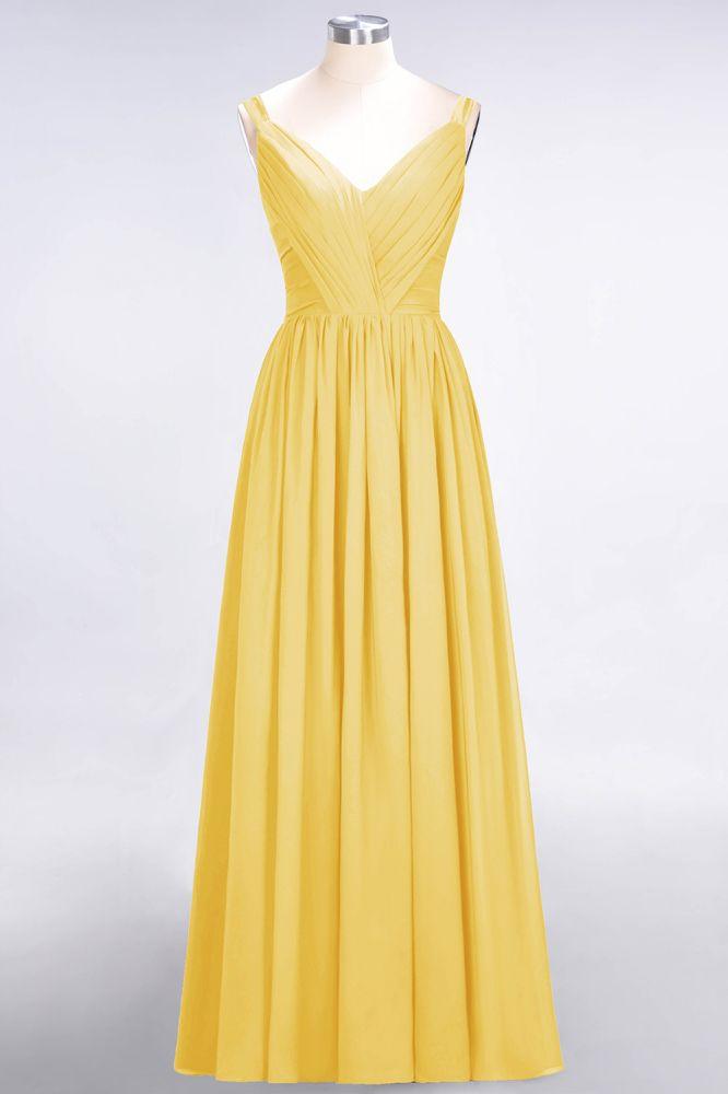 Elegant V-Neck Strap Backless Ruffles Chiffon Floor-Length Bridesmaid Dress