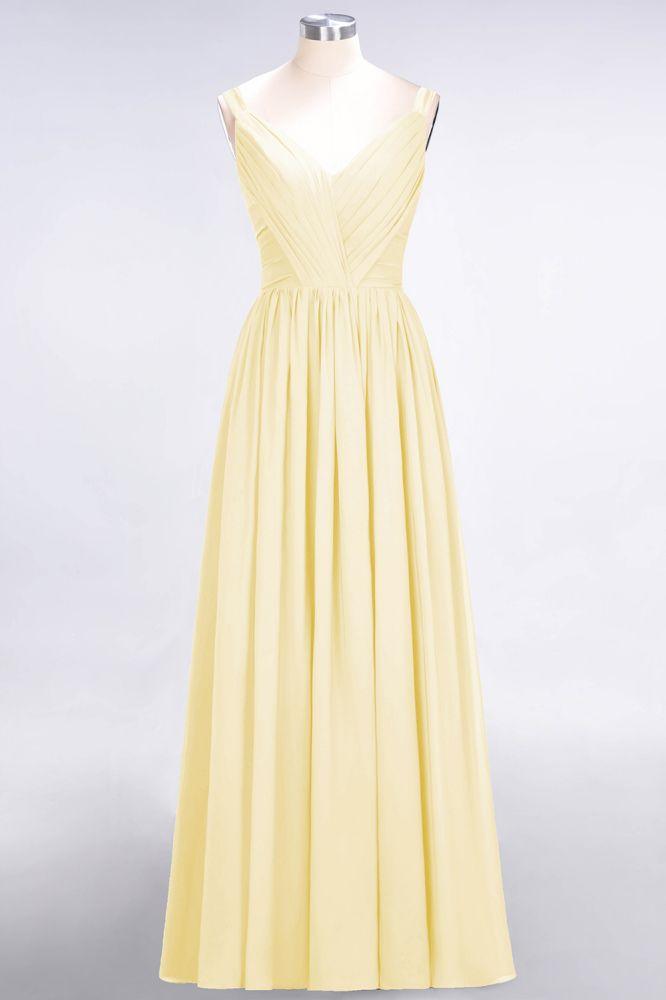 Elegant V-Neck Strap Backless Ruffles Chiffon Floor-Length Bridesmaid Dress