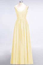 Elegant V-Neck Strap Backless Ruffles Chiffon Floor-Length Bridesmaid Dress