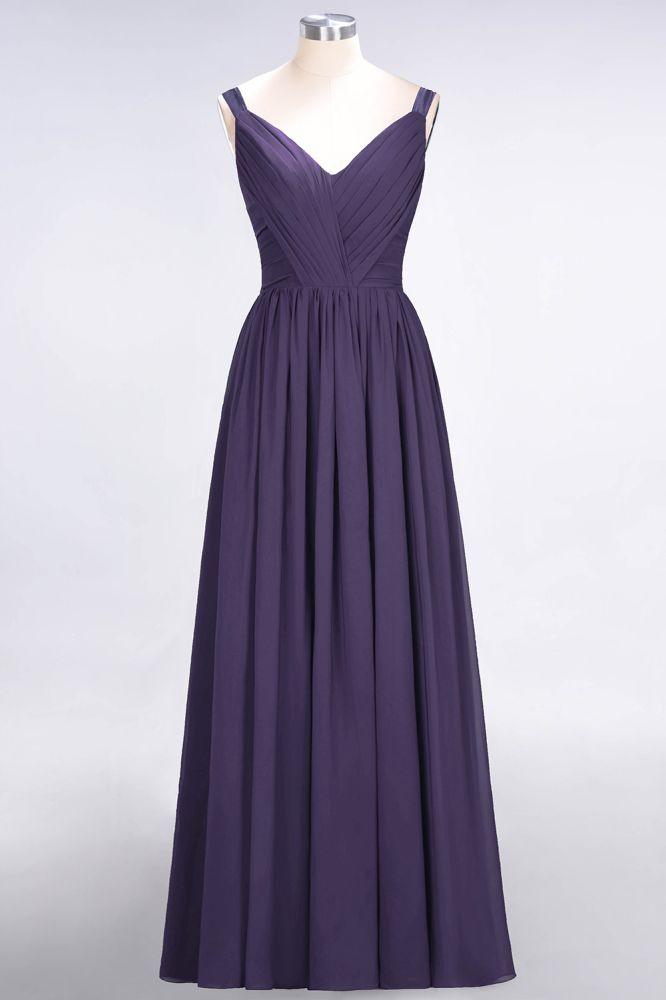 Elegant V-Neck Strap Backless Ruffles Chiffon Floor-Length Bridesmaid Dress