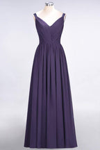 Elegant V-Neck Strap Backless Ruffles Chiffon Floor-Length Bridesmaid Dress