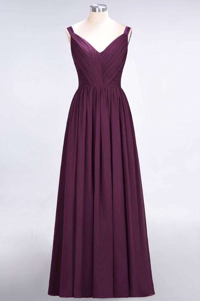 Elegant V-Neck Strap Backless Ruffles Chiffon Floor-Length Bridesmaid Dress