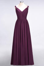 Elegant V-Neck Strap Backless Ruffles Chiffon Floor-Length Bridesmaid Dress