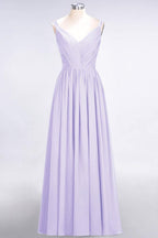 Elegant V-Neck Strap Backless Ruffles Chiffon Floor-Length Bridesmaid Dress