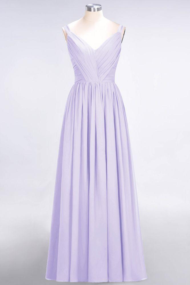 Elegant V-Neck Strap Backless Ruffles Chiffon Floor-Length Bridesmaid Dress