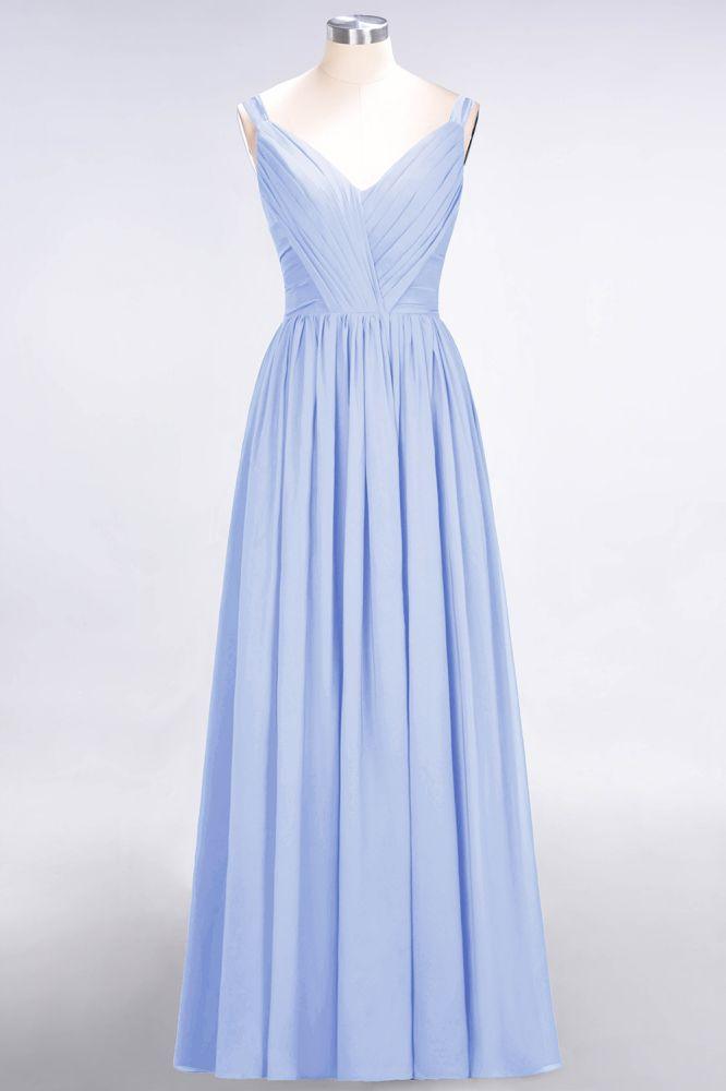 Elegant V-Neck Strap Backless Ruffles Chiffon Floor-Length Bridesmaid Dress