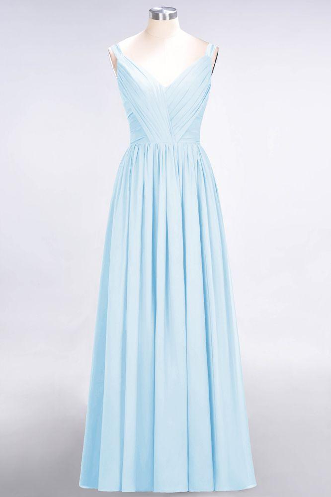 Elegant V-Neck Strap Backless Ruffles Chiffon Floor-Length Bridesmaid Dress