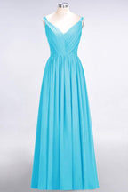 Elegant V-Neck Strap Backless Ruffles Chiffon Floor-Length Bridesmaid Dress