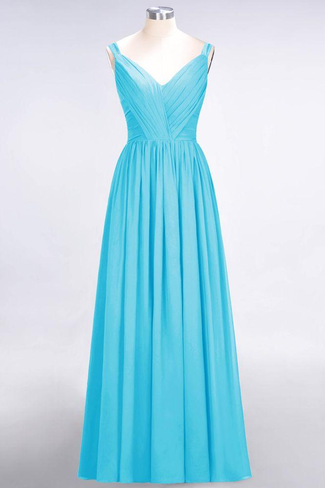 Elegant V-Neck Strap Backless Ruffles Chiffon Floor-Length Bridesmaid Dress