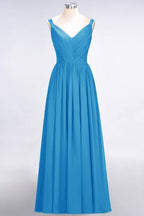Elegant V-Neck Strap Backless Ruffles Chiffon Floor-Length Bridesmaid Dress