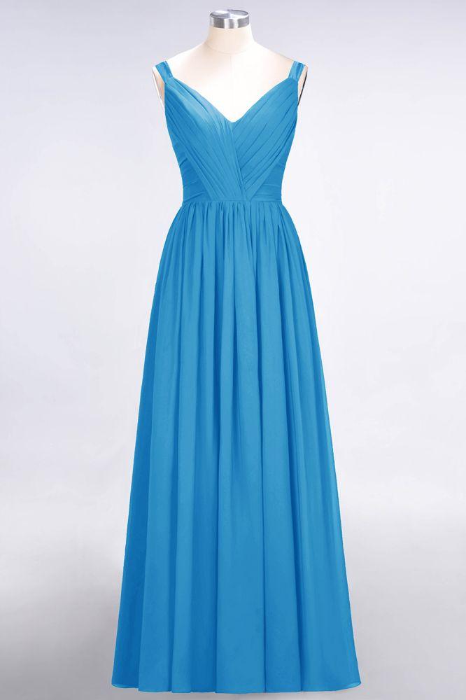 Elegant V-Neck Strap Backless Ruffles Chiffon Floor-Length Bridesmaid Dress