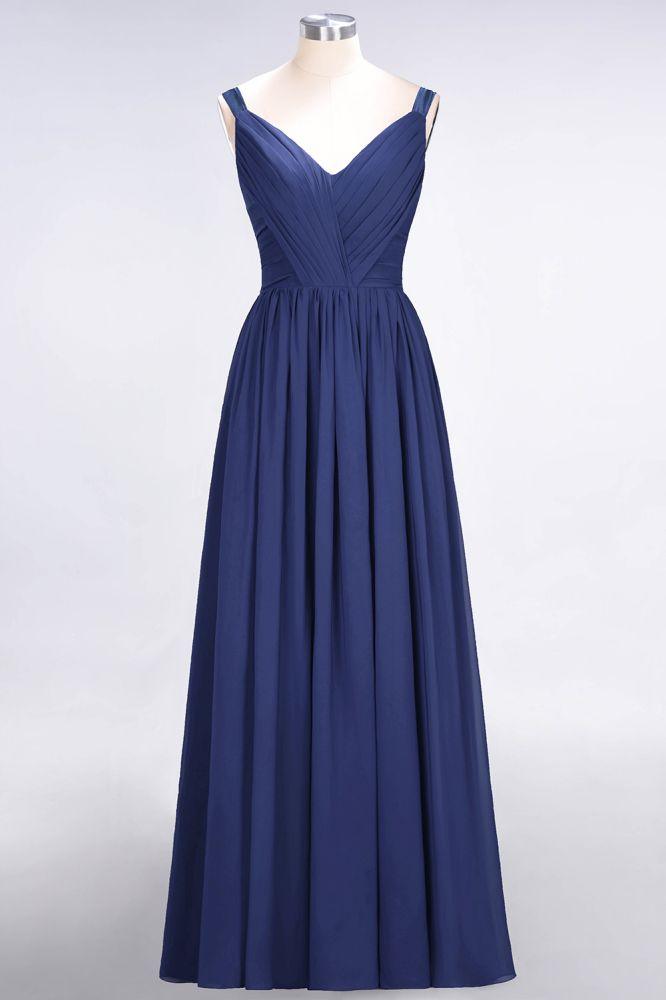 Elegant V-Neck Strap Backless Ruffles Chiffon Floor-Length Bridesmaid Dress