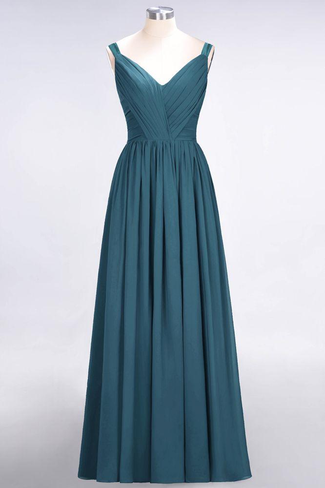 Elegant V-Neck Strap Backless Ruffles Chiffon Floor-Length Bridesmaid Dress