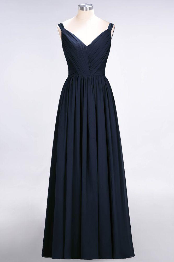 Elegant V-Neck Strap Backless Ruffles Chiffon Floor-Length Bridesmaid Dress