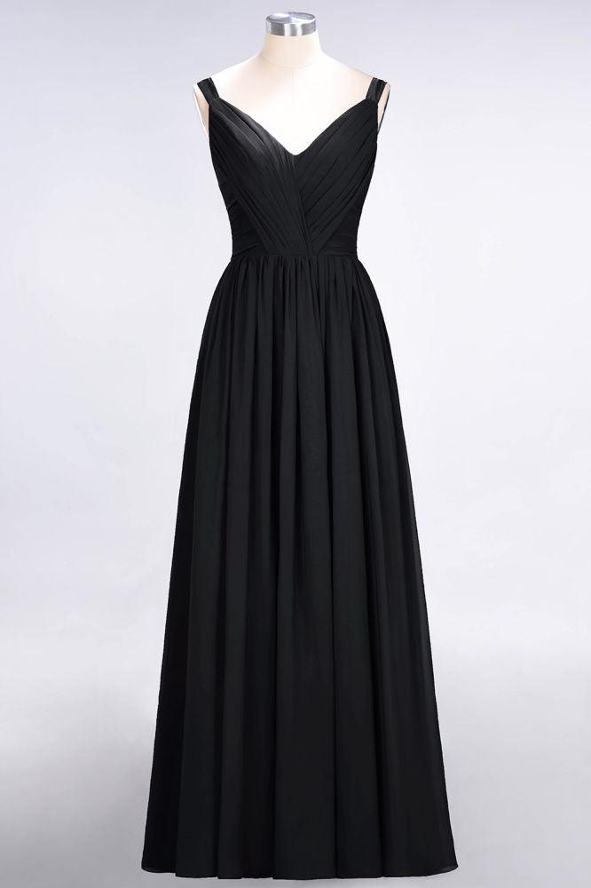 Elegant V-Neck Strap Backless Ruffles Chiffon Floor-Length Bridesmaid Dress