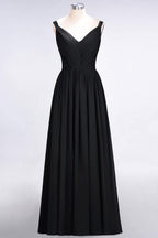 Elegant V-Neck Strap Backless Ruffles Chiffon Floor-Length Bridesmaid Dress
