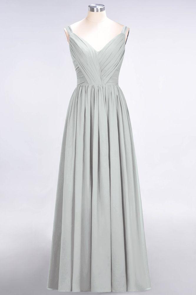 Elegant V-Neck Strap Backless Ruffles Chiffon Floor-Length Bridesmaid Dress