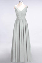Elegant V-Neck Strap Backless Ruffles Chiffon Floor-Length Bridesmaid Dress