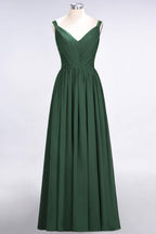 Elegant V-Neck Strap Backless Ruffles Chiffon Floor-Length Bridesmaid Dress