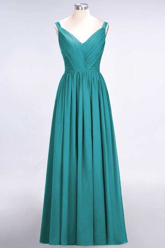 Elegant V-Neck Strap Backless Ruffles Chiffon Floor-Length Bridesmaid Dress
