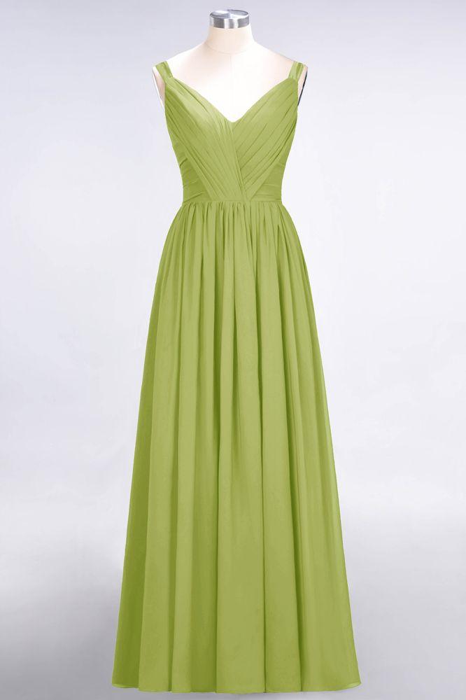 Elegant V-Neck Strap Backless Ruffles Chiffon Floor-Length Bridesmaid Dress