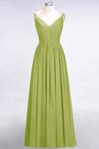 Elegant V-Neck Strap Backless Ruffles Chiffon Floor-Length Bridesmaid Dress