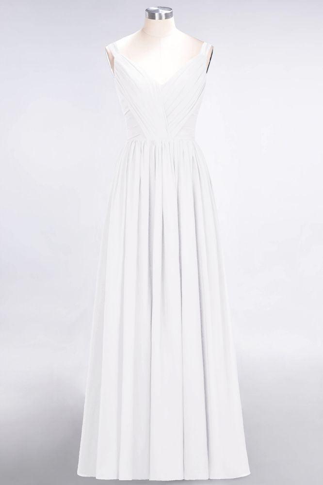 Elegant V-Neck Strap Backless Ruffles Chiffon Floor-Length Bridesmaid Dress